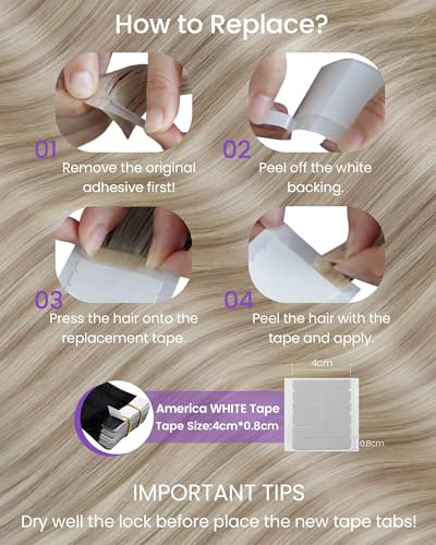 Image of LaaVoo Human Hair Tape in Extensions Ash Blonde Tape in Hair Extensions Human Hair Highlights Blonde with Ash Blondes 00G 40pcs 20Inch