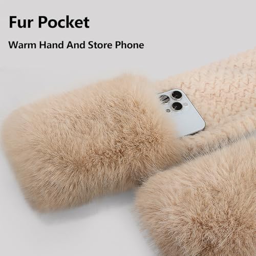 KAHHZA Hooded Scarf Hat Gloves for Women Winter Fur Bear Ears Hat 3 in 1 Plush Animal Hat with Mittens Furry Cute Warm4