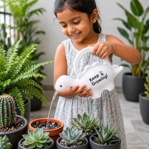 Image of Dinosaur Watering Can for Kids | 1 Litre | Plastic Dinosaur with Moving Eyes | Leak Proof, Lightweight, Easy Grip Watering Can | Kids Return Gifts | 10 Inches (Keep Growing White)