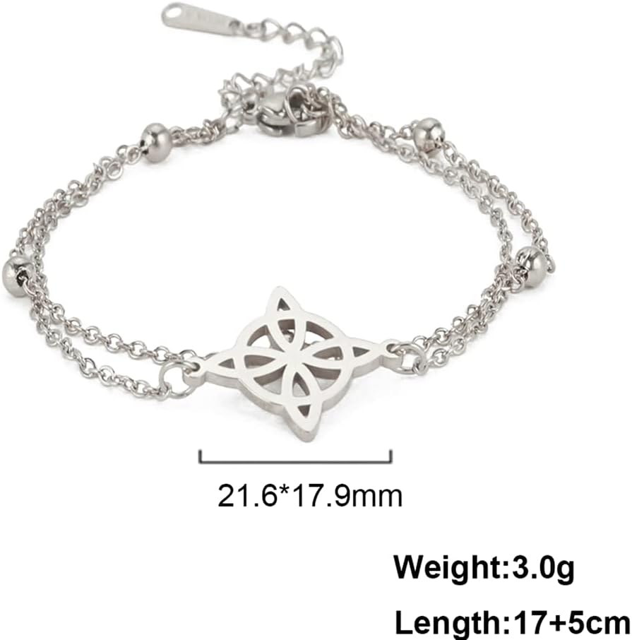Witches Knot Bracelet For Women Stainless Steel Celtic Knot Wiccan Symbol Layered Bracelet Unique Charm Adjustable Double Layer Bracelet Jewelry Gifts - Image 6