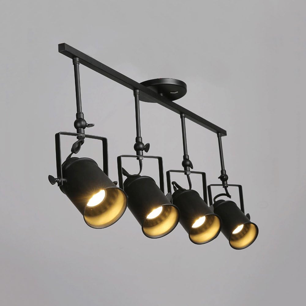 Industrial Retro LED 4 Socket Spot Light/Ceiling Pendant Lamp for Cafe Bar Dining Room Restaurant Shop Chandelier Black (Color : Warm Light)
