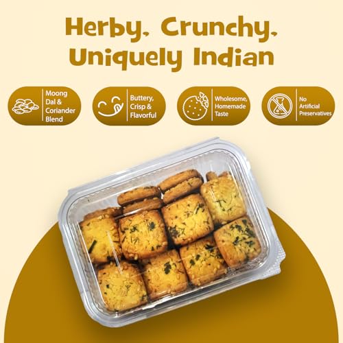Image of Panchhi Dhaniya Moong Dal Biscuits 345 Gram Savory Crispy Biscuits with Moong Dal and Coriander Made with Wheat Flour Butter Milk Solids and Custard Powder Perfect Tea Time Snack