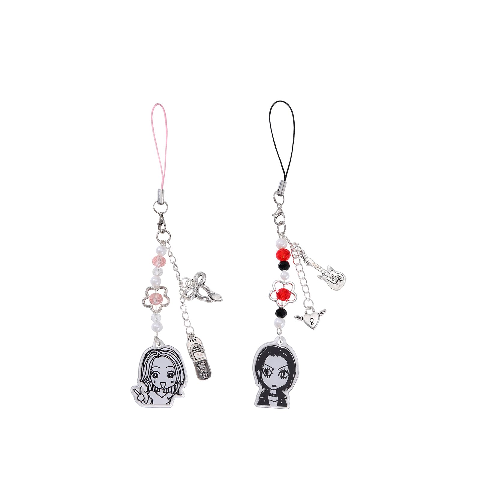 XLMCWTNana Phone Charm Anime Phone Charm Cute Y2K Bow Strawberry Phone Charm Keychain 2PC