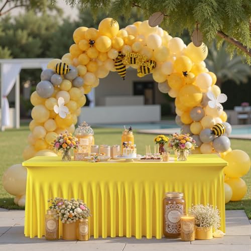 Image of Outpain 4Pack Yellow 6ft x 72in Rectangle Spandex /Polyester Blend Tablecloths for Standard Folding Tables - Wrinkle, Stain & Fade Resistant - Perfect for Multiple Occasions