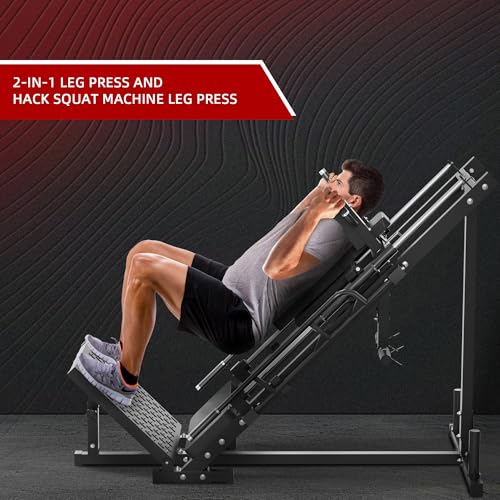 Leg Press Hack Squat Machine, Plate Loaded Adjustable Leg Press Machine, Hack Squat Machine with Weight Storage Posts Home Gym, 1100 LB Capacity, Black
