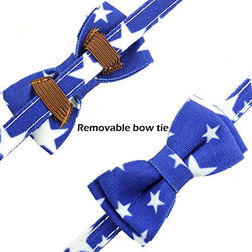 Image of Bow Tie Kitten Collar with Bell and Accessories, Printing Breakaway Cat Collar for Kitty 10 Colors Adjustable 7.5-11in (Blue Star)