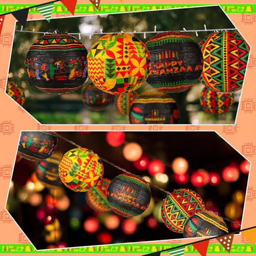 Image of Panelee 12 Pcs Kwanzaa Paper Lanterns 8 Inch Round Hanging Decorations for Kwanzaa Party Supplies Indoor Outdoor