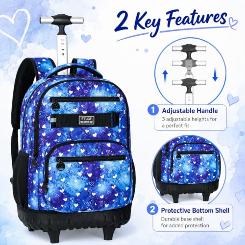 Image of 3Pcs Rolling Backpack for Girls, 19 Inche Women Roller Bag with Wheels for Adults, Wheeled Bookbag with Lunch Box(Blue)