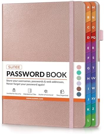 SUNEE Password Book with Alphabetical Tabs, 5.3''x 7.7''- Rose Gold