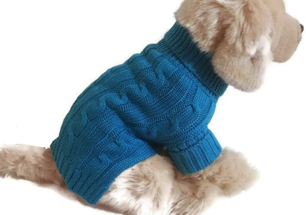 Le Petit Chien Small Dog Puppy Cable Knit Sweater (X_Small, Azure)