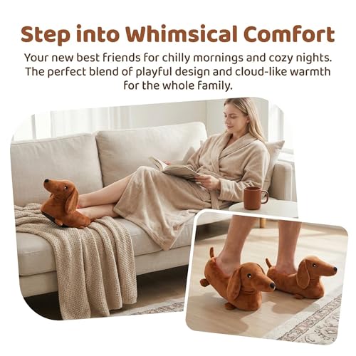 Image of Unimaglif Cute Dachshund Slippers For Women - Cozy Warm Animal Dog Slippers For Indoor