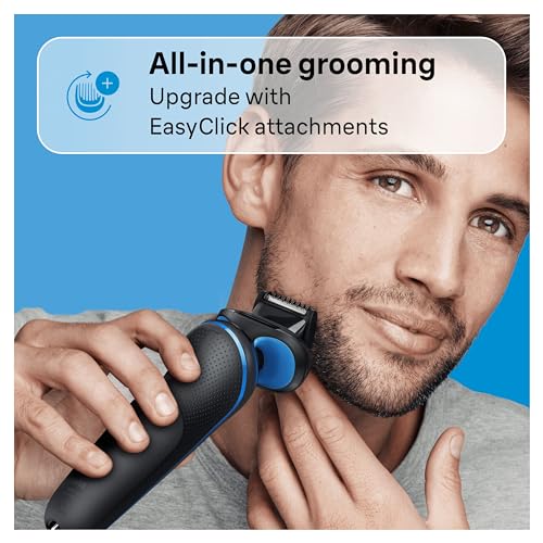 Braun Rasoir Electrique Homme Series 5 51-B1000s, Bleu, Etanche, A Grille Et Sans Fil, 3 Lames Flexibles Pour Bien Raser La Barbe Et Le Visage, Coffret De Rasage Avec Chargeur Intelligent