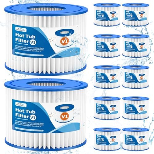 12 Pack Type VI Filter. Hot Tub and SPA Filter Replacement Cartridge. Compatible with Coleman SaluSpa 90353E, 58323E, 53323, Lay-Z-Spa