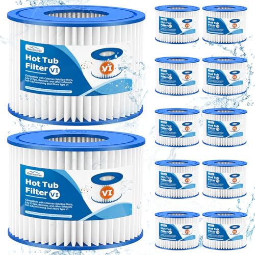 Beckacher 12 Pack Type VI Filter. Hot Tub and SPA Filter Replacement Cartridge. Compatible with Coleman SaluSpa 90353E 58323E 53323 Lay-Z-Spa
