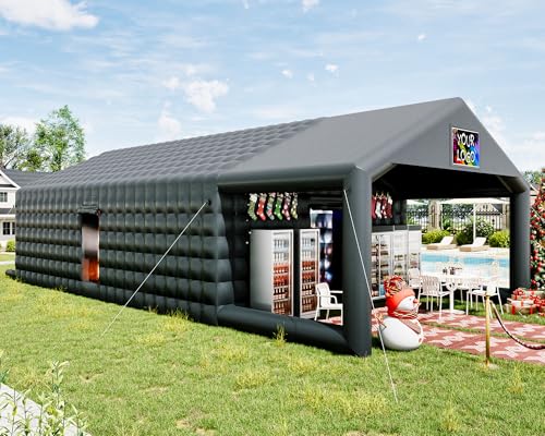 Albott 39x20x14 FT Large Black Inflatable Nightclub Tent for Adults with Pavilion Rest Area, Black Inflatable Night Club Gazebo with 2 Side Doors & Logo Area for Birthday, Wedding, Backyard Events