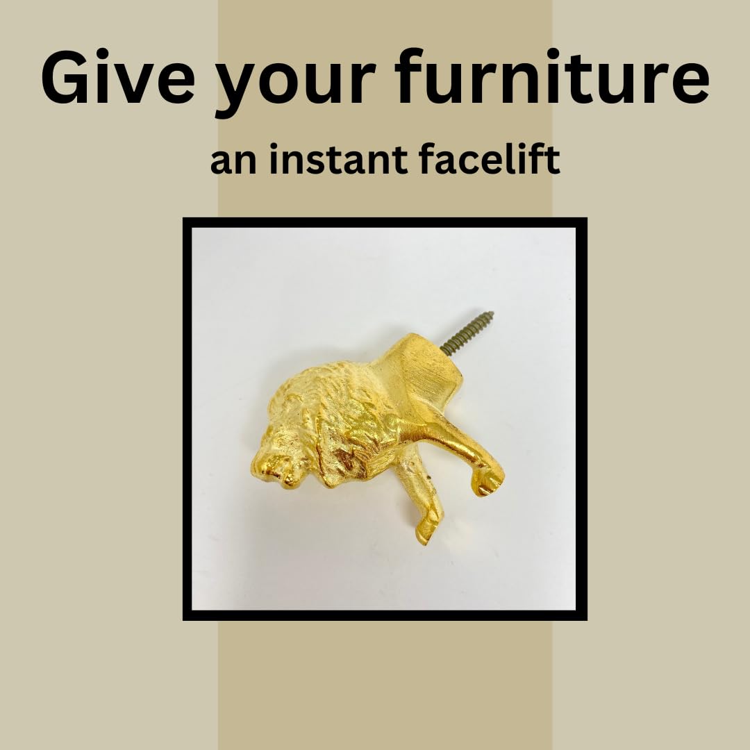 Gold Safari Animal Iron Metal Drawer Knobs (Hook, Lion)