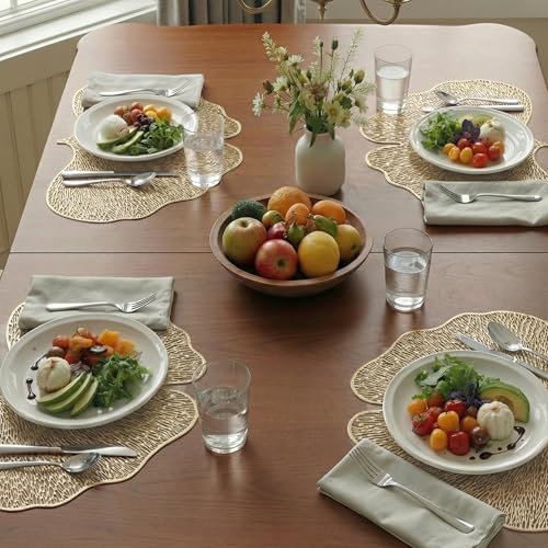 Image of Kuber Industries 4 Pcs Set Leather Side Table Mats | Washable Placemat /Dining Table Mat for Wedding and Family Functions | Butterfly Design - Golden