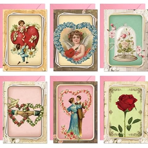 ceiba tree Vintage Valentines Day Cards Retro Happy Valentine’s Day Greeting Card Assorted Blank Notes Cards with Envelopes Cover