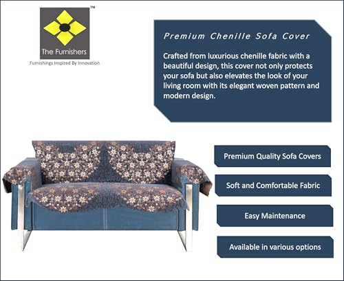 Image of Premium Chenille Woven Anti-Slip 2 Seater Sofa Cover with Arm Rest | L-Shape Sofa Seat Protector for Living Room | Durable & Stylish Slipcover - Grey Phoolkari