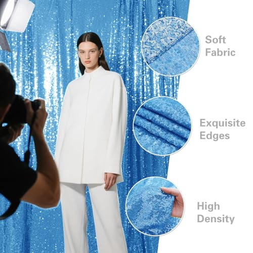 Yblut Blue Sequin Backdrop Curtain 4 Pieces 2FTx8FT Glitter Photography Backdrop for Party Wedding Birthday Christmas Decorations by Yblut - Used condition - Image 4