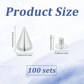 GORGECRAFT 100 Sets 9.5x6.5mm Metal Screw Rivet Cone Spikes Small Screwback Studs Silver Cone Punk Leather Rivets Tree Spikes Screw on Metal Studs for Clothing Rock Style DIY Crafts Shoes