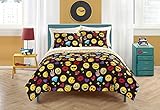 Emoji Pals Bling Bed in A Bag Reversible Comforter Set,Black, Queen