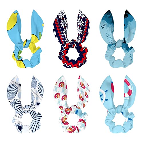 Chouchous pour cheveux femme avec nœud papillon bleu marine motif phare et ancre