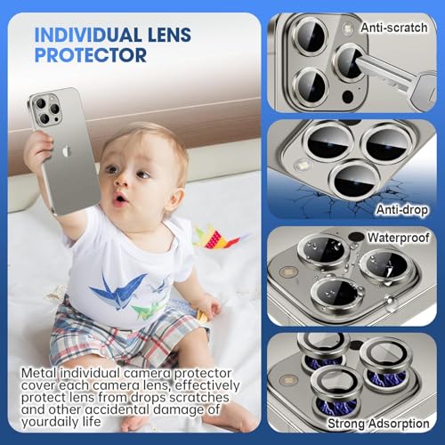 Image of PACK OF 2 Camera Lens Protector For IPHONE 16 PRO / 15 PRO / 16 PRO MAX / 15 PRO MAX ( GREY ) UHD 9H Glass, Anti Drop, Scratch Resistant, Case Friendly, Removable, Waterproof, Heavy Duty Camera Protector.