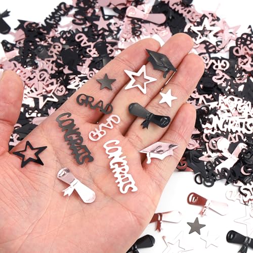 Image of Pink and Black Graduation Confetti 2026, 1000 Pcs Congrats Grad Confetti Class of 2026 Party Table Centerpiece for Graduation Party Decorations