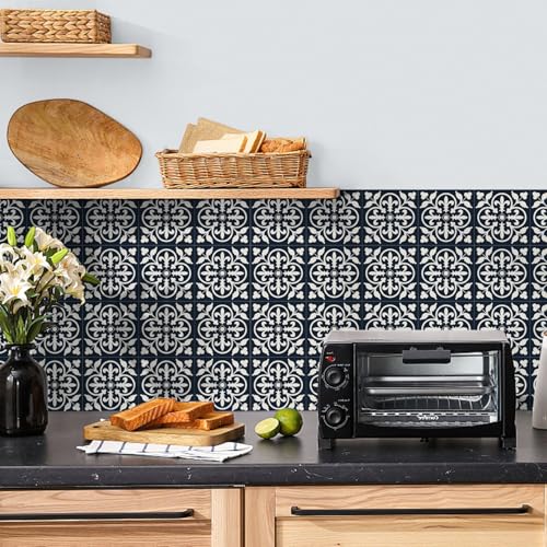 Azulejos Adhesivos Cocina Impresión Negra Pvc Vinilo Pared Cocina Impermeables Diy Baldosas Adhesivas Suelo
