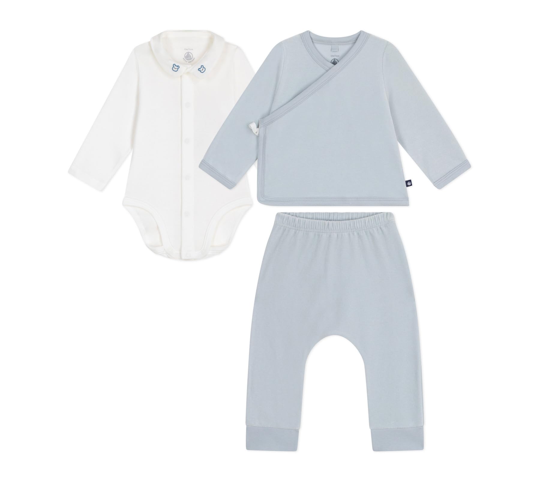 Petit Bateau Ensemble cadeau bébé 2 pièces en velours et body brodé ours
