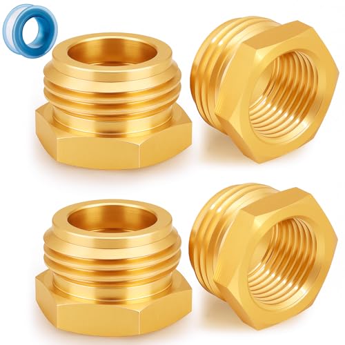 YELUN Brass Pipe to Garden Hose Adapter Connect 3/4 GHT male x 1/2 NPT Female Connector GHT to NPT Adapter Brass Fitting(4PCS)