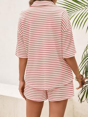 Image of Tankaneo Womens Striped 2 Piece Sets Short Sleeve Lounge Set