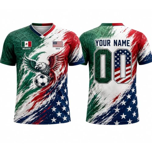 IZI POD Personalized Half USA Half Mexico Soccer Jersey 2026 Personalized Soccer Jersey Mexico USA Binational Football Shirt Patriotic Football Uniform Men Women Youth Kids
