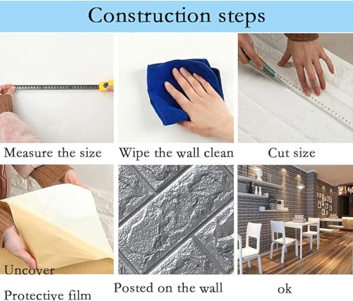 Image of TEKCOOL Self-Adhesive Waterproof PE Foam 3D Wall Panels Wallpaper Sticker for Bathroom, Living Room, and Home Decoration (70 x 77cm, Appx. 5.8Sq Feet)-5 Piece