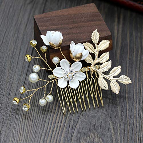 Peignes à cheveux de mariage blancs avec strass et cristaux fleuris x4