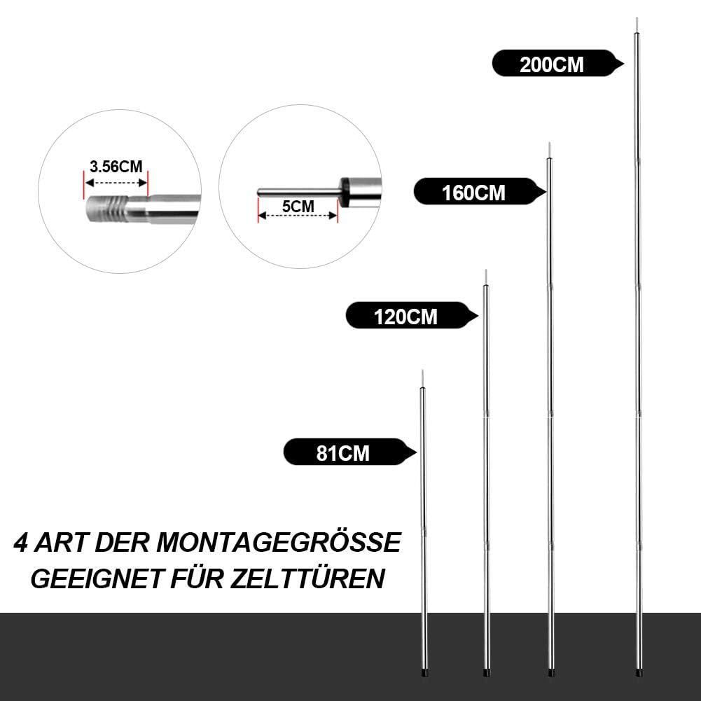 SANLIKE Teleskopstange für Zelte Tarp, Zeltstangen Tarpstangen für Planen Sonnensegel Campingplanen, Ersatz Stützstangen Vorzelt Teleskopierbar, Tarpstange Camping 200 cm