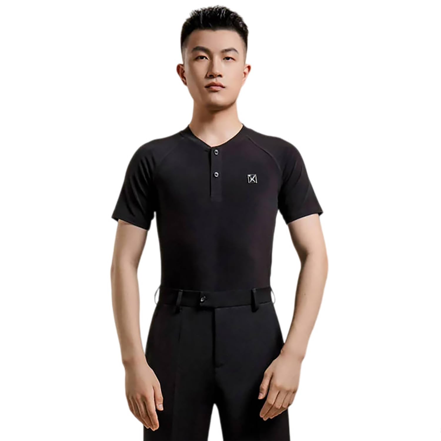 Top da Danza Latino Uomo Maniche Corte Scollo V Costume per Pratica Ballroom