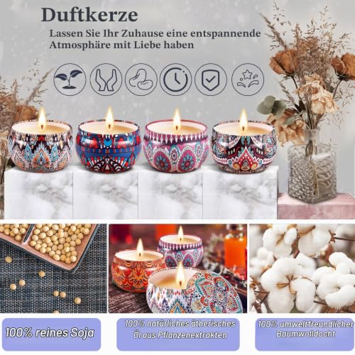 Amzeeniu Scented Candle Set 9 Stück Blumen Aroma Kerzen Aromatherapiekerzen Natürliches Sojawachs Duftkerzen Set Geschenk-Set für Weihnachten GeburtstagsgeschenkBad Jahrestag Damen Geschenke/Yoga – Bild 5