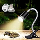 PUEUTU Upgraded Reptile Heat Lamp, UVA/UVB Turtle Heat Light Dimmable Aquarium Basking Light with 2 Bulbs Habitat Heating Lamp with 360° Rotatable for Terrarium Reptiles Lizard Snake (Reptile Lamp)