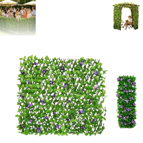 Treillis de lierre artificiel - Brise-vue extérieur - Haie artificielle extensible pour balcon - 40 x 200 cm - Clôture de jardin en osier - Protection...