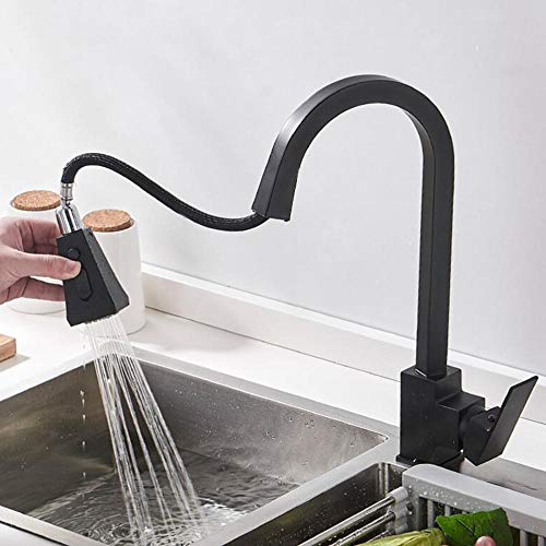 Robinet de cuisine noir rotation 360° à double jet pour évier moderne