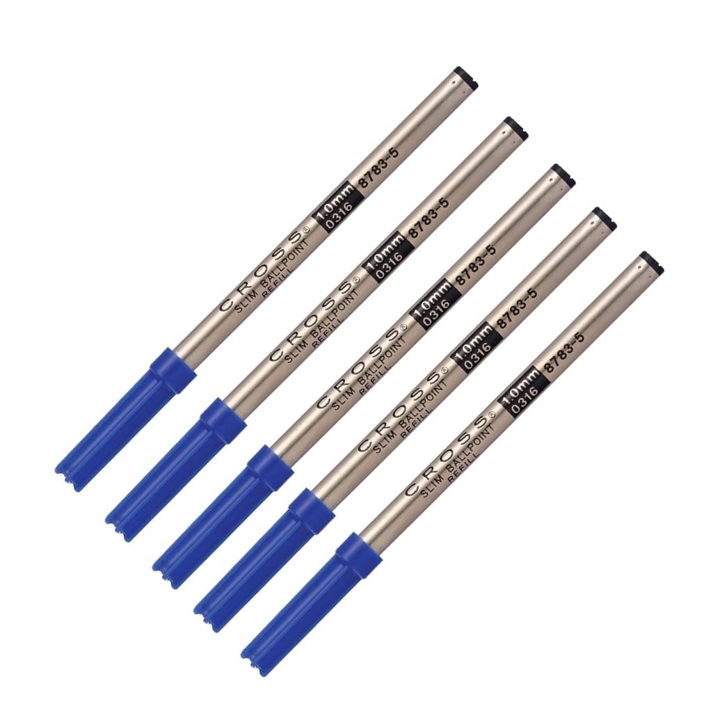 Pen Savings Combo Pack, Genuine Slim Ballpoint Pen Refills for Cross Click Pens, Blue Ink, 5 Pack, 8783-5, Bulk Packed