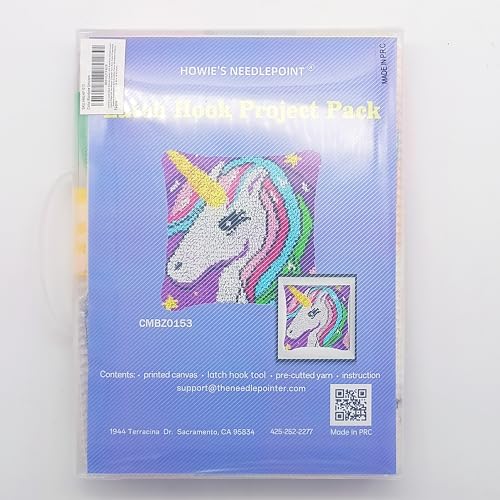 Image of Howie's Latch Hook Kits, DIY Rainbow Unicorn Latch Hook Pillow Kit for Adults Crochet Yarn Kits, Color Preprinted Pattern Embroidery Sofa Cushion Cover (Rainbow Unicorn, 16.93 x 16.93 inch)