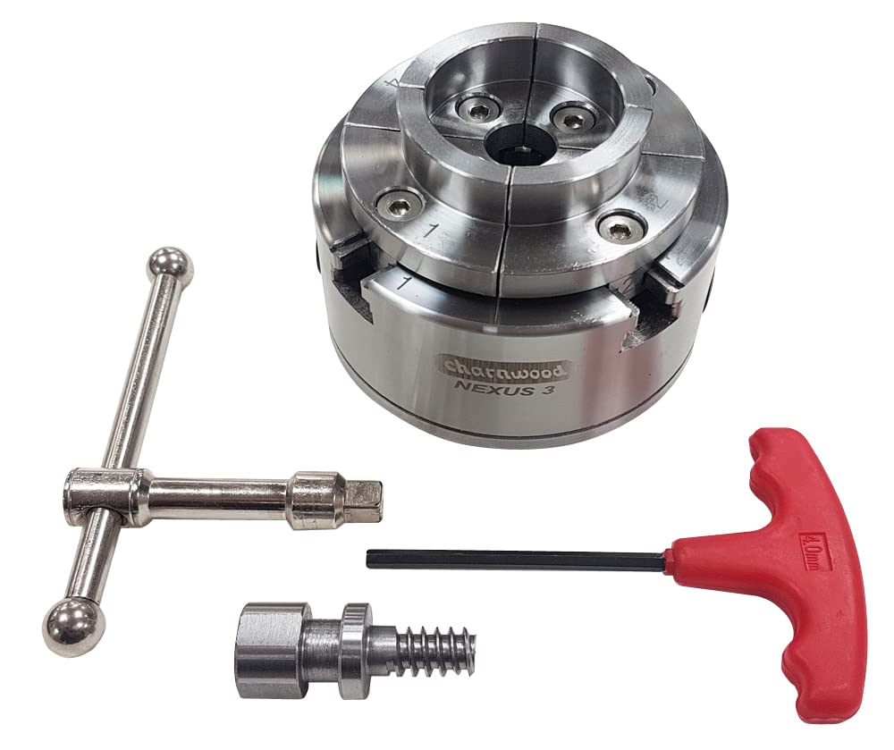 Charnwood Nexus3r 95Mm Diameter Geared Scroll Chuck, Includes Standard Dovetail Jaws, Compatible With Supernova, G3 Nova, Robert Sorby Patriot Jaws