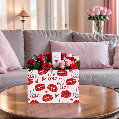 Image of Cute Heart Valentine's Day Basket Gifts Empty Storage Basket for Kid and Baby Room Decor (Love Red Lips)
