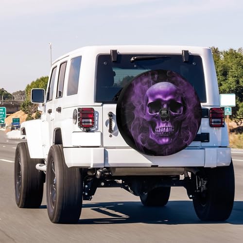 Image of Purple Skull Printed Spare Tire Cover with Backup Camera Hole Wheel Tire Cover Fit Trailer, RV, SUV and Many Vehicle 16inch