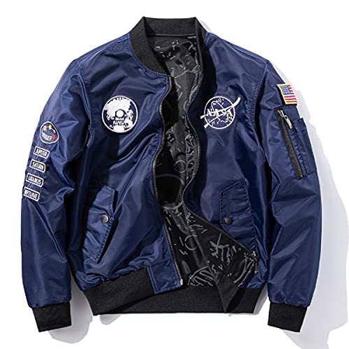 CORIRESHA Reversible NASA Bomber Jacket with Embroidery Badges