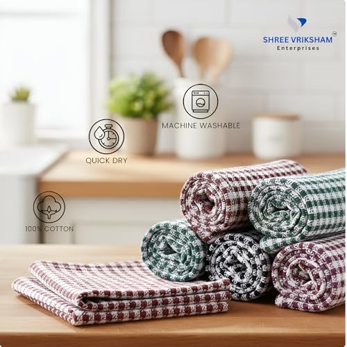 Image of Vriksham Set of 6 Diamond Cleaning Cloth, Dish Towel, Pure Cotton, 12 x 20 inch Size (6, Multi 12x20)