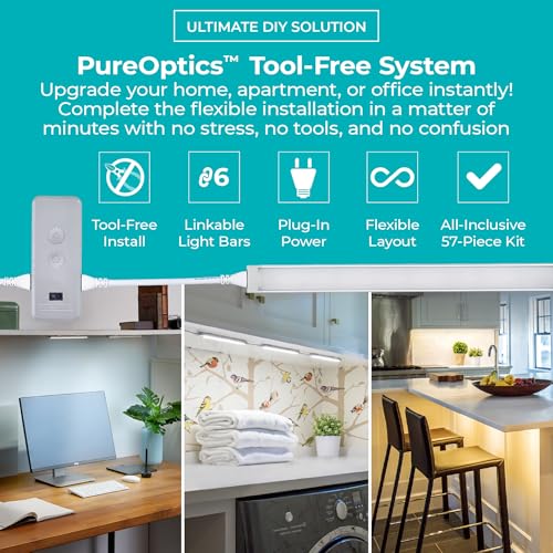 Image of BLACK+DECKER Compatible with Alexa Smart LED Under Cabinet Lighting Kit, Motion Sensor, Dimmable , 3 Color Settings, For Kitchen, Cabinets and Closets, (4) 9 inch Bars, White, A Device
